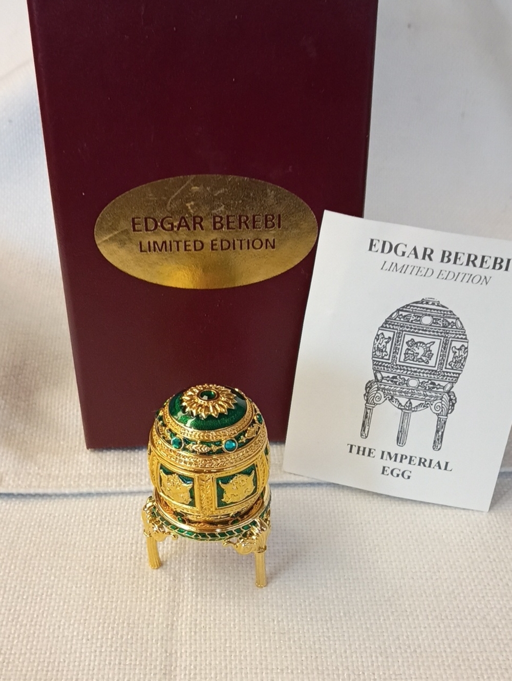 Limited Edition Imperial Egg Trinket Box - Green and Gold By Edgar Berebi NEW